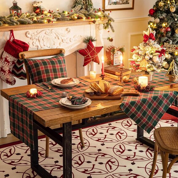 Luxurious 90-Inch Green Red Plaid Table Runner - Perfect for Holiday Gatherings - Picture 5 of 7